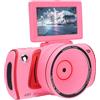 Jectse Camera da Vlog da 64 MP 4K, Zoom 18x, Videocamera da Viaggio AutoFocus Schermo Anti -Shake per Casa Selfie, Stile Vintage, per Incontri Familiari, Ricordi di Registri (PINK)