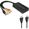 TaiHuai Convertitore da SVideo a HDMI, S-Video e 3RCA CVBS, convertitore da composito a audio video, supporta 1080p/720p, compatibile con PC, laptop, Xbox, PS3, lettore DVD (S-Video e 3RCA è femmina