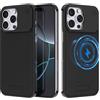 Arae Custodia magnetica progettata per iPhone, compatibile con Magsafe, protezione per fotocamera a goccia, antigraffio, sottile, custodia in pelle di lusso in alluminio (nero, iPhone 16 Pro Max)