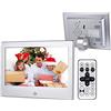 UsmAsk Spacmirrors Cornice digitale da 7 pollici, Cornice per foto digitali, Display ad alta risoluzione 1024x600 Lettore video MP3 Calendario Sveglia con telecomando Supporto scheda SD USB (Argento)