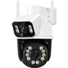 Yhytgbhk Telecamera Wi-Fi 4MP + 4MP 4K PTZ Dual Lens Dual Screen AI Rilevamento umano Telecamera di sorveglianza esterna con tracciamento automatico(8MP Add 32G Card)