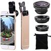 ANJIELO SMART Kit obiettivi 3 in 1 per fotocamera cellulare, grandangolare, macro e fish-eye, universale, per smartphone, iPhone, Samsung, Android
