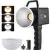Camnoon Luce video portatile COB Luce di riempimento LED portatile 45 W 2800 K-6800 K Dimmerabile 9 effetti di illuminazione di scena Batteria integrata con maniglia Riflettore Diffusore