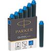 PARKER Quink ricariche per penne stilografiche, cartucce corte, inchiostro blu, confezione da 6