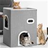 BAKAJI Cuccia per Gatti Verticale con Ingresso, Casetta Grigio Rifugio per Animali Domestici, Tiragraffi in Poliestere Caldo e Imbottito, Cuccetta Graffiatoio con Base Antiscivolo 48 x 37.5 x 63 cm