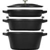 STAUB La Cocotte - Set di pentole rotonde in ghisa, 3 pezzi, colore: Nero