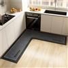 Hixingo Tappeto Cucina Antiscivolo Lavabile a Forma di L, Passatoia Cucina in Diatomite Assorbente Asciugatura Rapida, Stile Moderno Tappetino per Bagno Lavanderia (Nero 2,120x120cm)