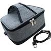 Leisurealeaneag Borsa termica elettrica porta pranzo USB per cottura in auto e lavoro, grigio, 22 x 16 x 10 cm