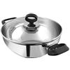Vinod Kadai Deluxe in acciaio inox con coperchio in vetro, 24 cm, 2,8 l, fondo pesante SAS, wok compatibile con induzione, manici morbidi, ideale per frittura, curry e frittura, colore: argento