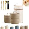Pnedeodm Portable Insulated Lunch Container Set, 2/3/4 Tier Separate Stackable Insulated Lunch Box, 304 Stainless Steel Bento Box with Thermal Bag, Heated Lunch Box for Work Picnics Camping (Brown, 3-Tier)