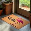 Brubaker Zerbino per Esterni e Interni - Hello Fenicottero - 45 x 75 cm - Tappeto in 100% Fibra di Cocco, Antisporco e Antisdrucciolo - Impermeabile - Ideale per Ingresso e Terrazza - Marrone e Rosa