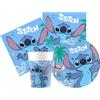 WOOPARTY Kit Compleanno Tavola Stitch 16 persone (52 pezzi: 16 piatti 18cm, 16 bicchieri 200ml, 20 tovaglioli) in carta