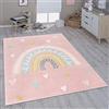 Paco Home Tappeto per bambini cameretta bambine bambini diversi motivi e dimensioni, Dimensione:133 cm quadrato, Colore:Rosa Bianco