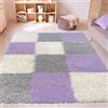 CARPETIA Moderno tappeto Shaggy a pelo lungo con motivo a quadri viola grigio crema, 120x170cm