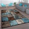 Paco Home Tappeto vintage a pelo corto per soggiorno, marocchino, rombi, turchese-marrone, Dimensione:60x100 cm, Colore:Marrone
