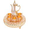 Caskunbsy Set vintage dorato da tè, samovar russo in metallo, vassoio da tè, 6 tazze da caffè di lusso per decorazione da tavola