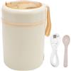 Generic Scaldavivande Portatile Alimentato Tramite USB, Portapranzo in Acciaio Inossidabile 304 a Tenuta Stagna da 600 Ml con Cucchiaio, Temperatura Costante 60°C per Viaggi, in (Beige)