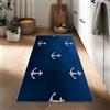 Generico Tappeto passatoia corridoio 50 x 140 cm tema nautico, tappeto antiscivolo stampato blu navy nautico ancora - lavabile per ingresso cucina soggiorno bagno lavanderia