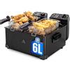 Aigostar Friggitrice doppia vasca. capacità totale 6L, 2 cestelli da 3L. Controllo termostatico, coperchi con finestre. Friggitrice elettrica professionale senza BPA.3600W