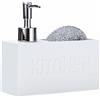 DAZZLEEX Dispenser di sapone compatto con contenitore per spugna per cucina o bagno lavello struttura in resina fornisce stabilità durante l'uso quotidiano (bianco)