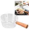 Jwthee Pentola per latte in vetro, casseruola in vetro Pentola trasparente Pentola per salsa in vetro con manico in legno Beccuccio a V Pentola per latte per tagliatelle Cucina domestica (400ml)