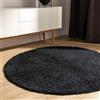 benuta Basic Tappeto salotto a pelo alto Sohari - Nero 120 cm Rotondo - Minimalista - Morbido lavabile - Camera letto, corridoio, sala pranzo, soggiorno - Pavimento riscaldato