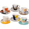 PALUPLUS Set 6 Tazzine Caffè con Piattino in Porcellana da 80 ml, Tazze da Espresso con manico, Lavabili in Lavastoviglie, adatte per Microonde, FANTASIA SPOT -265