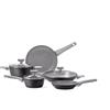 Giordanoshop Batteria di Pentole 8 Pezzi Antiaderente Induzione in Alluminio Effetto Pietra Moneta Opale Stone Grey