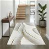 Teppich-Traum Tappeto-Traum Tappeto per soggiorno camera da letto corridoio motivo ondulato moderno facile da pulire morbido resistente elegante accogliente Crema Bianco Oro 60 x 110 cm