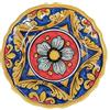 sicilia bedda - PIATTO IN CERAMICA DI CALTAGIRONE con Decorazioni Maioliche su base smerlata (Blu e Rosso)