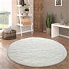 Paco Home Tappeto Salotto Pelo Lungo Rotondo Shaggy Moderno Pelo Lungo Finta Pelliccia Morbido Monocolore, Dimensione:80 cm tondo, Colore:Bianco