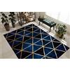 rugsx Tappeto esclusivo EMERALD Tappeto glamour, tappeto elegante per soggiorno, camera da letto, ufficio, guardaroba, Marmo, Triangoli blu scuro/oro 120x170 cm