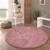 Paco Home Tappeto Salotto Pelo Lungo Rotondo Shaggy Moderno Pelo Lungo Finta Pelliccia Morbido Monocolore, Dimensione:Ø 120 cm tondo, Colore:Rosa Scuro