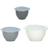 BAKAJI 3 x Ciotole Pasticceria per Mescolare Insalatiera Contenitori Preparazione Alimenti Dolci Cucina in Plastica con Manico Beccuccio e Coperchio Capacità 1,2LT/2LT/3,4LT Per Microonde Accessori