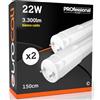 Eurocali Tubo LED 150cm 22W in Policarbonato - Alta Efficienza 3300 lumen - Fascio Ampio 320° - Luce Calda 3000K - Pacco da 2