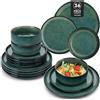 vancasso STARRY Set di Piatti per 12 Persone, Servizio da Tavola 36 Pezzi in Gres con Smalto Reattivo Verde, con 12 Piatti Piani, 12 Piatti da Dessert e 12 Ciotole per Cereali