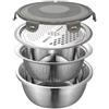 FACULX Set di 4 ciotole in acciaio inox con coperchio per grattugia, colino per verdure, contenitore per cucina, ciotola drenante per miscelare, preparare e servire