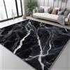 Generic Tappeto Moderno Soggiorno 80 X 150 Cm, Pelo Corto Morbido, Lavabile E Antiscivolo - Tappeto Nero Bianco Lusso Leggero Venature Bianche Marmo Per Camera Da Letto, Sala Da Pranzo, Cameretta
