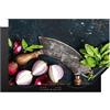 KitchenYeah© Protezione Piano Cottura Tappetino per Induzione Cucina | 80x52 cm - Proteggi Coprifornello Antiscivolo Verdure - Erbe - Coltello a culla - Cipolla - Erbe - Rustico