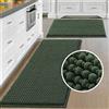 LINGKY Tappeto Bagno 2 Pezzi in Ciniglia Tappetino da Bagno Alta densità e Assorbente In Microfibra Shaggy Tappeto Antiscivolo da Bagno ad Asciugatura Rapida Lavabile (43 x 60cm+50 x 120cm,Verde Oliva)