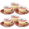 ARCA, Set 6 Tazzine da Caffè Apulia II con Piattino, Realizzate in Porcellana Decorata, Capacità 90 ml, 11x6 cm, Rosso