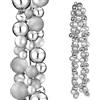 BAKAJI Ghirlanda Natalizia 142 Palline di Natale da 3cm e 5cm, Festone Natalizio 180cm Addobbo Decorazione Interno e Esterno Design Matt e Glossy, Camino, Albero, Corrimano, Porta (Argento)