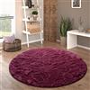 Paco Home Tappeto Salotto Pelo Lungo Rotondo Shaggy Moderno Pelo Lungo Finta Pelliccia Morbido Monocolore, Dimensione:Ø 160 cm tondo, Colore:Viola