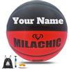 Generico Pallone da Basket Personalizzabile per Interni ed Esterni, Pelle Composita, con Kit Accessori (Rosso Nero (pelle PU), Taglia 7 (29,5))