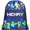 Minecraft - Sacca con coulisse personalizzata - Grande borsa da scuola e da palestra per bambini - Merchandise ufficiale - Sacche da palestra personalizzate Fanatics - Tnt/Creeper World, Blu scuro
