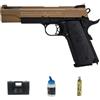 ECOMMUR Colt 1911 Ported Tan e Nero | Pistola Airsoft semiautomatica calibro 6 mm + bombola Green Gas + valigetta in PVC + caricatore (Potenza: 0,9 joule)