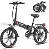 SAMEBIKE Bicicletta Elettrica Piegevole 20 Ebike per Pendolari Motore Brushless 250W 25km/h E-Mountain Bike per Tutti i Terreni Batteria Rimovibile 48V 10AH 70-80KM Autonomia Commuting bike(nero)