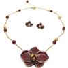 Generic Collana girocollo e orecchini a lobo con orchidea bordeaux e oro - collana orchidea - orecchini orchidea