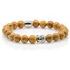 Generic Bracciale in pizzo di legno naturale Bracciale con perline Perline di pietra Buddha 8 mm Anello in acciaio inossidabile con strass Donna Uomo (Budda)