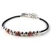LuZ ITALY Bracciale cuoio con palline colore argento e rame - Cuoio nero e pepite argentate e rame